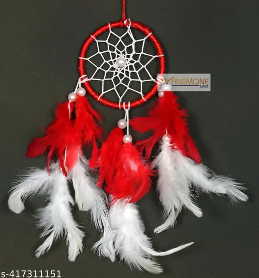 Car Dream Catcher Red White Feathers