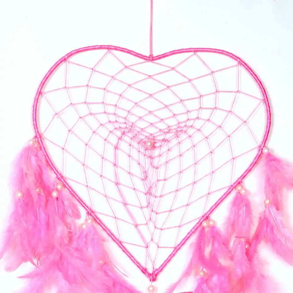 Heart Shape Pink Feather Dream Catcher