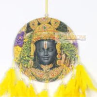 Dream Catcher with Ram Lalla Print and Yellow-Orange Feathers - Image 2