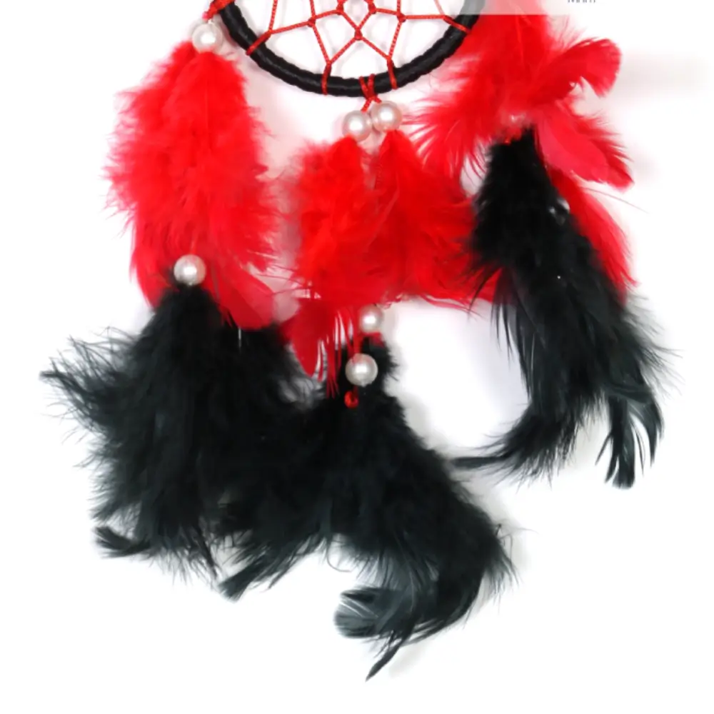 Car Dream Catcher with Red and Black Feathers – 3-Inch Ring