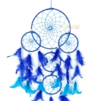 Dream Catcher with 1 Big Ring & 4 Small Rings - Blue and Bright Blue Feathers - Image 3