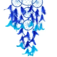 Dream Catcher with 1 Big Ring & 4 Small Rings - Blue and Bright Blue Feathers - Image 2