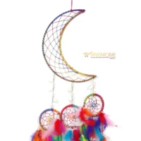 Moon Shape Ring with 3 Small Rings Multicolor Feathers Dream Catcher - Image 2