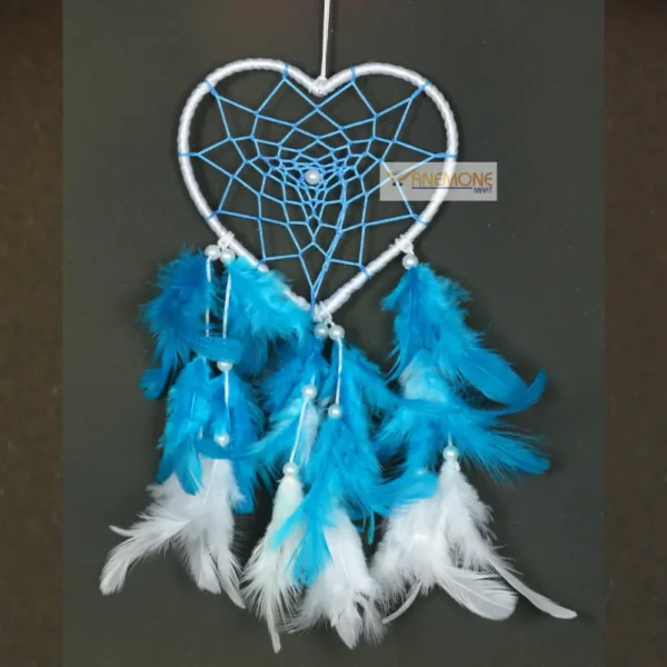 Small Heart Dream Catcher with Sky Blue & White Feathers