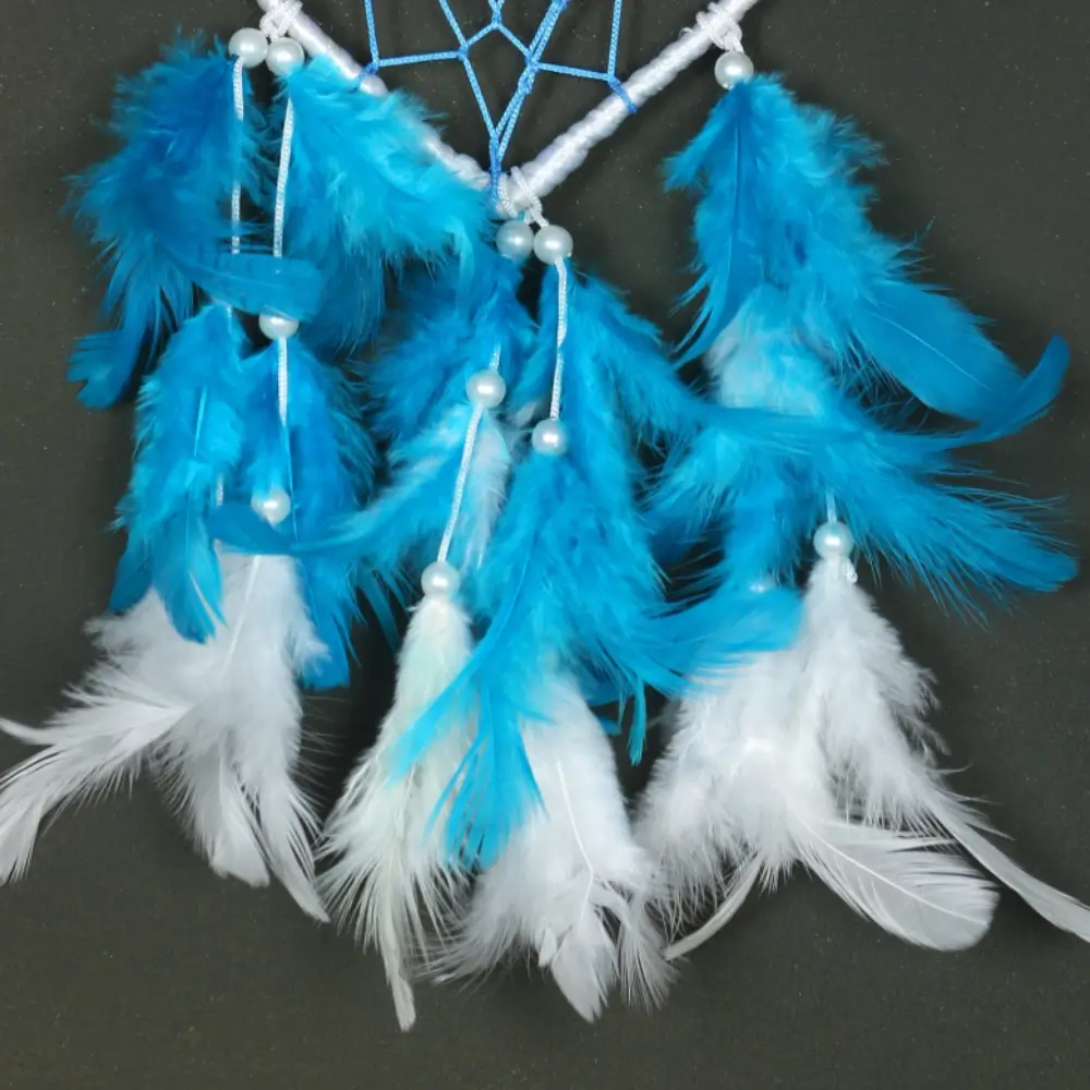 Small Heart Ring Dream Catcher with Sky Blue & White Feathers - Image 3