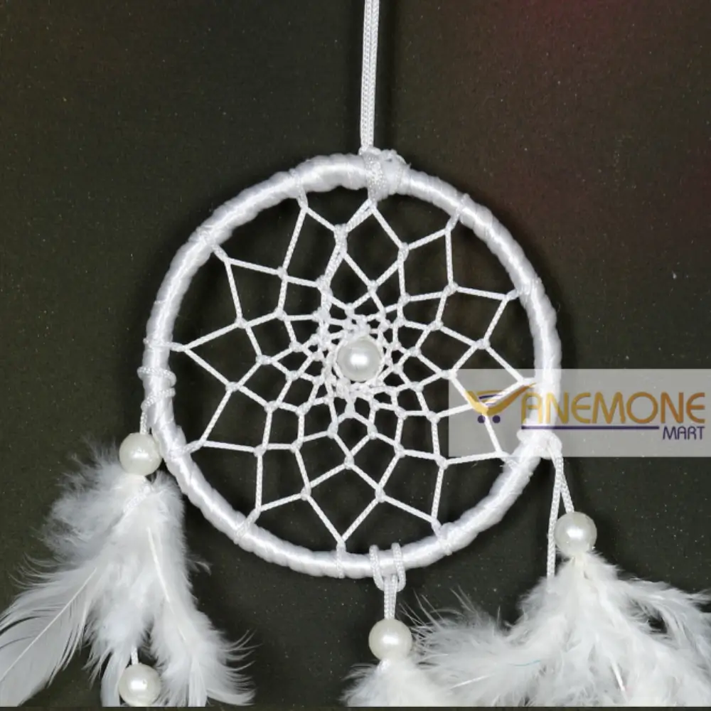 ANEMONE MART White Dream Catcher for Car – 3 Inch Feather Hanging Décor - Image 3