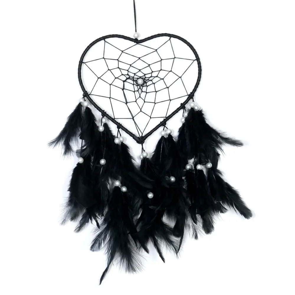 Heart shape handmade black feather dream catcher wall hanging for home or party décor